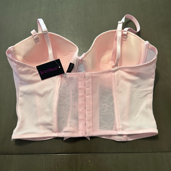 NWT Body Rage Light Pink XL Lace Bow Cropped Corset Cup: 38D-40C/D - Picture 2 of 5